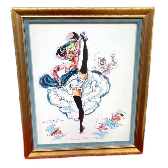 Alice Huertas 12 X 10 French 1930s Can Can Dancing Pin Up Girl Signed Framed Art - Picture 1 of 6